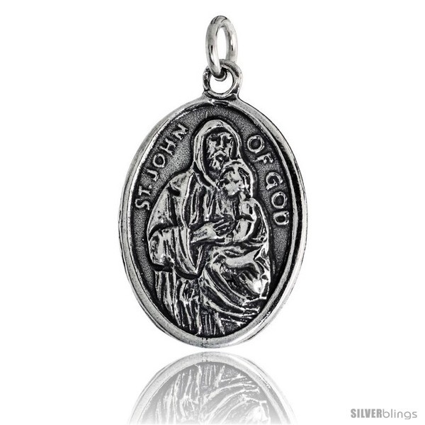 Sterling Silver St. John of God (San Juan de Dios) Oval-shaped Medal Pendant,  - $37.40