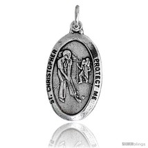 Sterling Silver St. Christopher Oval-shaped Golf Medal Pendant, 15/16in  (24 mm) - £29.90 GBP