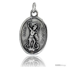 Sterling Silver St. Michael The Archangel Oval-shaped Medal Pendant, 7/8in  (23  - £29.64 GBP