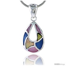 Sterling Silver Pear-shaped Pink, Blue & Light Yellow Mother of Pearl Inlay  - $27.29