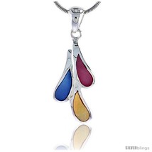 Sterling Silver Teardrop Pink, Blue & Light Yellow Mother of Pearl Inlay  - $28.44