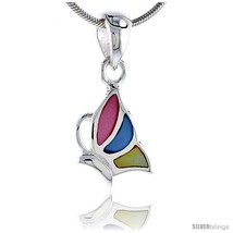 Sterling Silver Half Butterfly Pink, Blue & Light Yellow Mother of Pearl Inlay  - $18.65