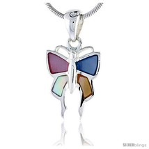 Sterling Silver Butterfly Pink, Blue, Light Yellow & White Mother of Pearl  - $23.40
