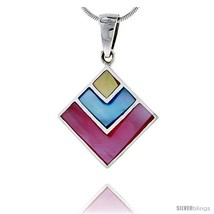 Sterling Silver Diamond-shaped Pink, Blue & Light Yellow Mother of Pearl Inlay  - $37.37