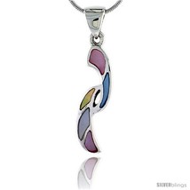 Sterling Silver Freeform Pink, Blue, Light Yellow & White Mother of Pearl Inlay  - $24.12