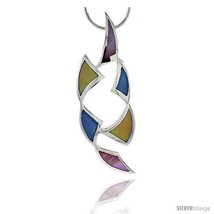 Sterling Silver Freeform Pink, Blue & Light Yellow Mother of Pearl Inlay  - $94.68