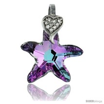 Sterling Silver Pendant w/ Purple Starfish Swarovski Crystal &amp; Cubic Zirconia  - £19.83 GBP