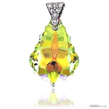 Sterling Silver Pendant w/ Yellow Baroque Swarovski Crystal &amp; Cubic Zirconia  - £16.84 GBP