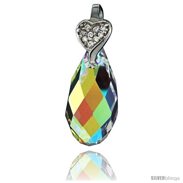 Sterling Silver Pendant w/ Yellow Briolette Swarovski Crystal & Cubic Zirconia  - $35.99