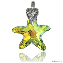 Sterling Silver Pendant w/ Yellow Starfish Swarovski Crystal &amp; Cubic Zirconia  - £19.83 GBP