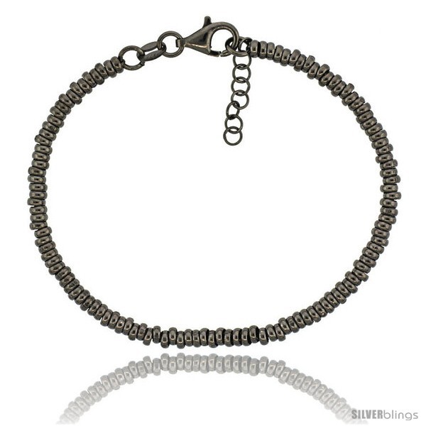 Primary image for Sterling Silver Doughnut Hole 7 in. Bead Bracelet w/ 1/2 in. Extension in Black 