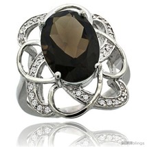 Size 9 - 14k White Gold Natural Smoky Topaz Floral Design Ring 13x 19 mm Oval  - £647.48 GBP