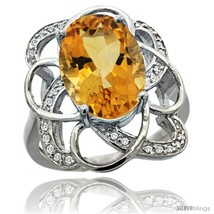 Size 8 - 14k White Gold Natural Citrine Floral Design Ring 13x 19 mm Oval Shape  - £647.48 GBP