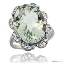 Size 8.5 - 14k White Gold Natural Green Amethyst Ring 18x13 mm Oval Shape  - £1,356.14 GBP
