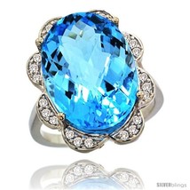 Size 6 - 14k White Gold Natural Swiss Blue Topaz Ring 18x13 mm Oval Shape  - £1,356.14 GBP