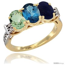 Size 5 - 10K Yellow Gold Natural Green Amethyst, London Blue Topaz &amp; Lapis Ring  - £439.92 GBP