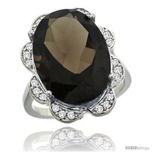 Size 5.5 - 14k White Gold Natural Smoky Topaz Ring 18x13 mm Oval Shape Diamond  - £1,330.91 GBP