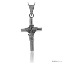 Sterling Silver Large Wire Wrapped Tube Cross Pendant Handmade, 2 1/8  - £62.29 GBP