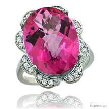 Size 10 - 14k White Gold Natural Pink Topaz Ring 18x13 mm Oval Shape Diamond  - £1,351.69 GBP