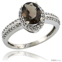 Size 9 - 10k White Gold Diamond Halo Smoky Topaz Ring 1.2 ct Oval Stone 8x6 mm,  - $571.06