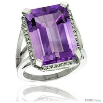 Size 9 - 14k White Gold Diamond Amethyst Ring 14.96 ct Emerald shape 18x13 mm  - £857.60 GBP