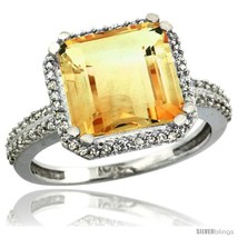 Size 6 - 14k White Gold Diamond Halo Citrine Ring Checkerboard Cushion 11 mm  - £587.90 GBP