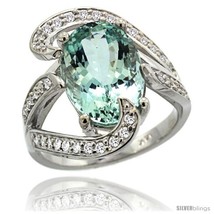 Size 6 - 14k White Gold Natural Aquamarine Ring Oval 14x10 Diamond Accent, 3/4  - £1,800.72 GBP