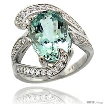 Size 8 - 14k White Gold Natural Aquamarine Ring Oval 14x10 Diamond Accent, 3/4  - £1,789.37 GBP