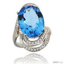 Size 9 - 14k White Gold Natural Swiss Blue Topaz Ring 16x12 mm Oval Shape  - £1,004.91 GBP