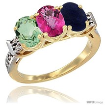 Size 8 - 10K Yellow Gold Natural Green Amethyst, Pink Topaz &amp; Lapis Ring  - £437.04 GBP