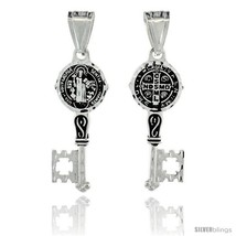 Sterling silver saint benedict medal key medal 41mm wide thumb200