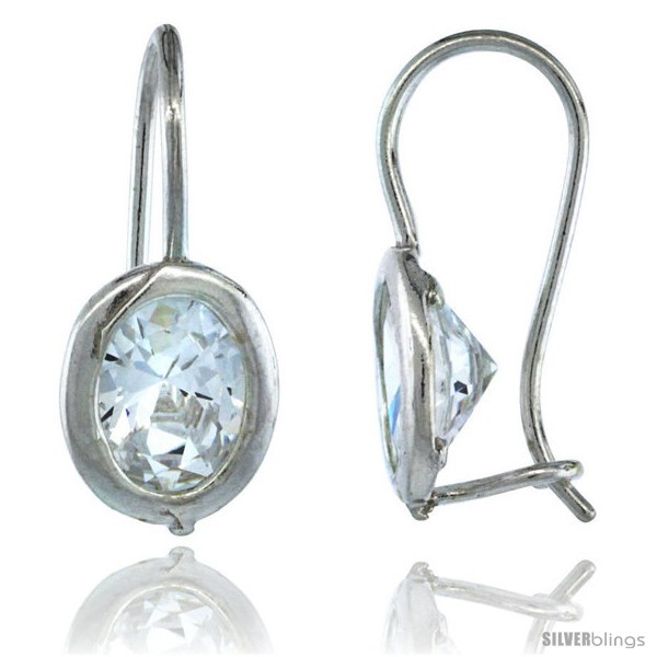 Primary image for Sterling Silver 9x7mm Oval CZ Hook Earrings 13/16 in. (20 mm) tall -Style 