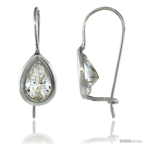 Primary image for Sterling Silver 9x6mm Pear Shape CZ Teardrop Hook Earrings 7/8 in. (22.5 mm) 