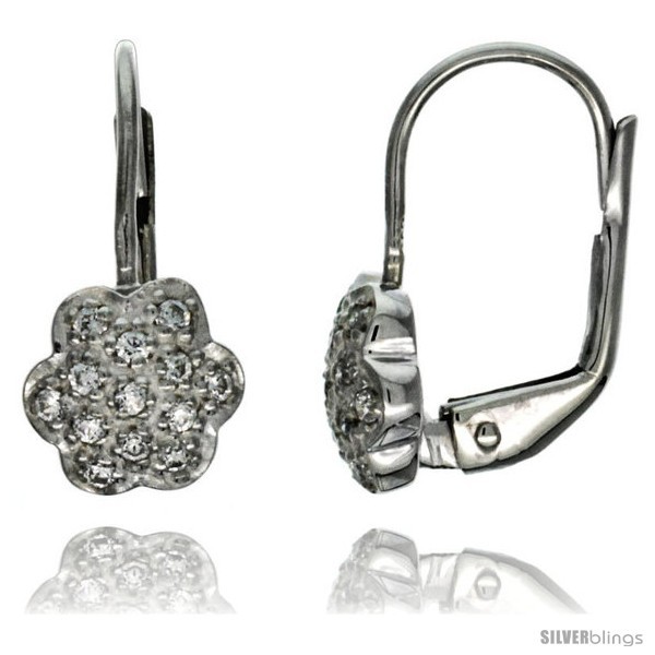 Primary image for Sterling Silver Flower CZ Lever Back Earrings 5/8 in. (16 mm) 
