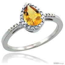 Size 7 - 14k White Gold Diamond Citrine Ring 0.59 ct Tear Drop 7x5 Stone 3/8 in  - £328.91 GBP