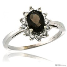 Size 5 - 10k White Gold Diamond Halo Smoky Topaz Ring 0.85 ct Oval Stone 7x5  - £559.55 GBP