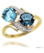 Size 6.5 - 14k Gold ( 7 mm ) Double Stone Engagement Swiss &amp; London Blue... - £506.04 GBP
