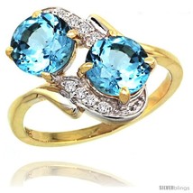 Size 10 - 14k Gold ( 7 mm ) Double Stone Engagement Swiss Blue Topaz Ring w/  - £497.91 GBP