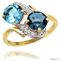 Size 10 - 14k Gold ( 7 mm ) Double Stone Engagement Swiss &amp; London Blue ... - £501.32 GBP