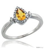 Size 6 - 14k White Gold Diamond Citrine Ring 0.33 ct Tear Drop 6x4 Stone... - £349.70 GBP