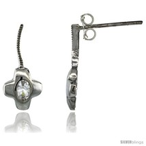 Sterling Silver CZ Cross Post Earrings 11/16 in. (18 mm)  - £23.54 GBP