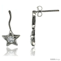 Sterling Silver CZ Star Post Earrings 3/4 in. (19 mm)  - £23.93 GBP