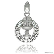 Sterling Silver 1st COMMUNION Chalice and Cross Round CZ Pendant, 3/4 in  - £29.78 GBP