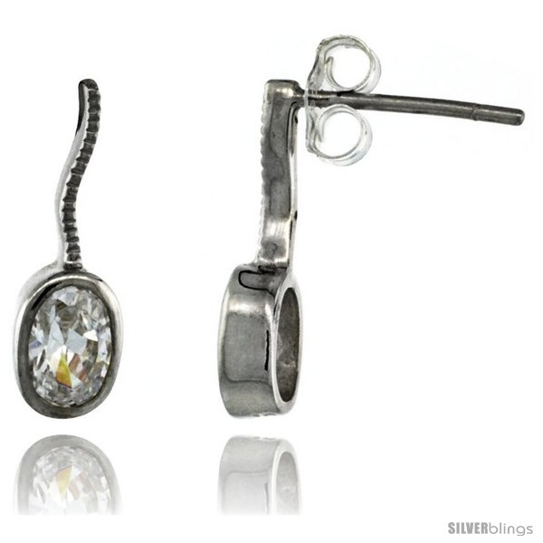 Sterling Silver Oval CZ Post Earrings 5/8 in. (16 mm)  - £23.90 GBP