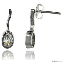 Sterling Silver Oval CZ Post Earrings 5/8 in. (16 mm)  - £24.06 GBP