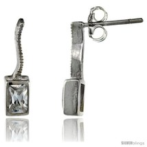 Sterling Silver Rectangular CZ Post Earrings 5/8 in. (16 mm)  - £24.01 GBP