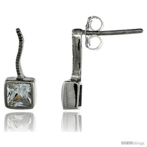 Sterling Silver Square CZ Post Earrings 9/16 in. (14 mm)  - £23.44 GBP