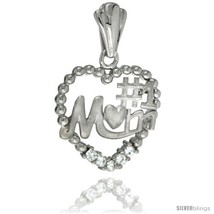Sterling Silver No. 1 MOM Heart Pendant CZ Stones Rhodium Finished, 13/16 in  - £28.29 GBP