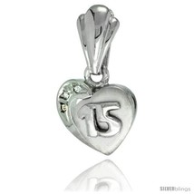 Sterling Silver Quinceanera 15 ANOS Heart Pendant CZ Stones Rhodium Finished,  - £20.60 GBP