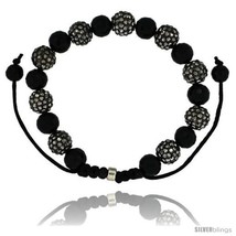 Black Crystal Disco Ball Adjustable Unisex Macrame Bead Bracelet w/ Faceted  - £47.86 GBP